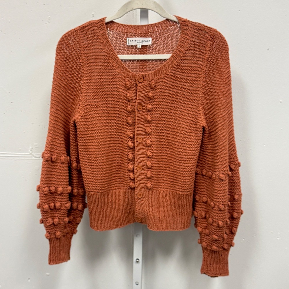 Apiece Apart Terracotta Cotton‎ Linen Bobble Knit Balloon Sleeve Cardigan Small